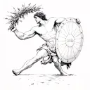 pheidippides collapsing in victory after running the first Marathon. he should be holding his shield and an olive wreath tattoo design idea