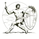 pheidippides collapsing in victory after running the first Marathon. he should be holding his shield and an olive wreath tattoo design idea