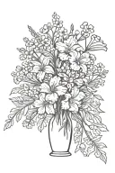 Bouquet of carnations, daffodil,daisy,lilly of the valley, water lilly, gladiolus,cosmos in a vase tattoo design idea