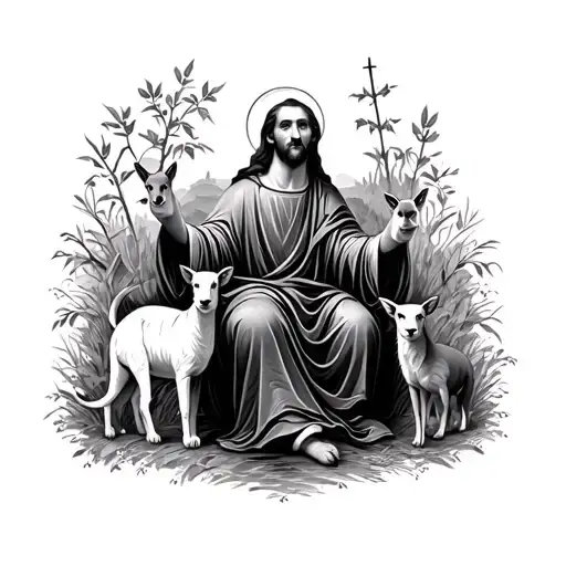 St Francis of Assisi surrounded by animals tattoo design idea