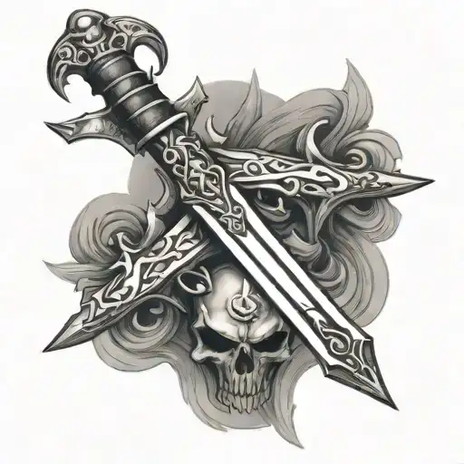 corved  spine swords collarbone tattoo design idea
