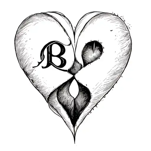 2 incomplete hearts which are overlapped on one other with letter B hidden. tattoo design idea