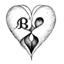 2 incomplete hearts which are overlapped on one other with letter B hidden. tattoo design idea