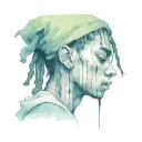 emo,depression,darkness,lonely,suicidal,sad,dark skinned male,dyed short dreads fully hiding face,teens,no tattoos,skinn tattoo design idea