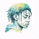 emo,depression,darkness,lonely,suicidal,sad,dark skinned male,dyed short dreads fully hiding face,teens,no tattoos,skinn tattoo design idea