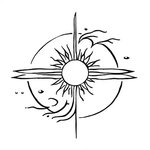 simple tribal tattoo with the sun and water elements and depicting change, resilience and strength for a woman tattoo design idea