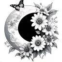 Half moon with margueritte and work flowers with a butterfly tattoo design idea