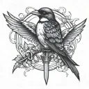 swallow holding a trident being held tattoo design idea
