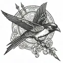 swallow holding a trident being held tattoo design idea