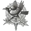 swallow holding a trident being held tattoo design idea