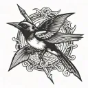 swallow holding a trident being held tattoo design idea