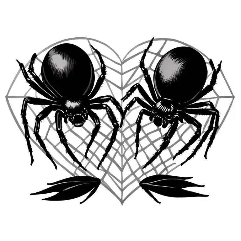 two black widow spiders with a heart shaped web between them tattoo design idea