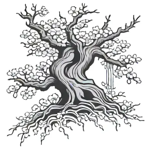  cherry blossom tree bleeding back sitting tattoo design idea