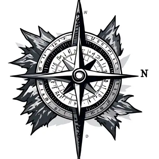 compass arrow mountain  tattoo design idea