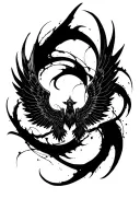 High contrast brush-like strokes dark aesthetic surrealist gothic blackwork wings ornamental abstract sigilism tattoo design idea