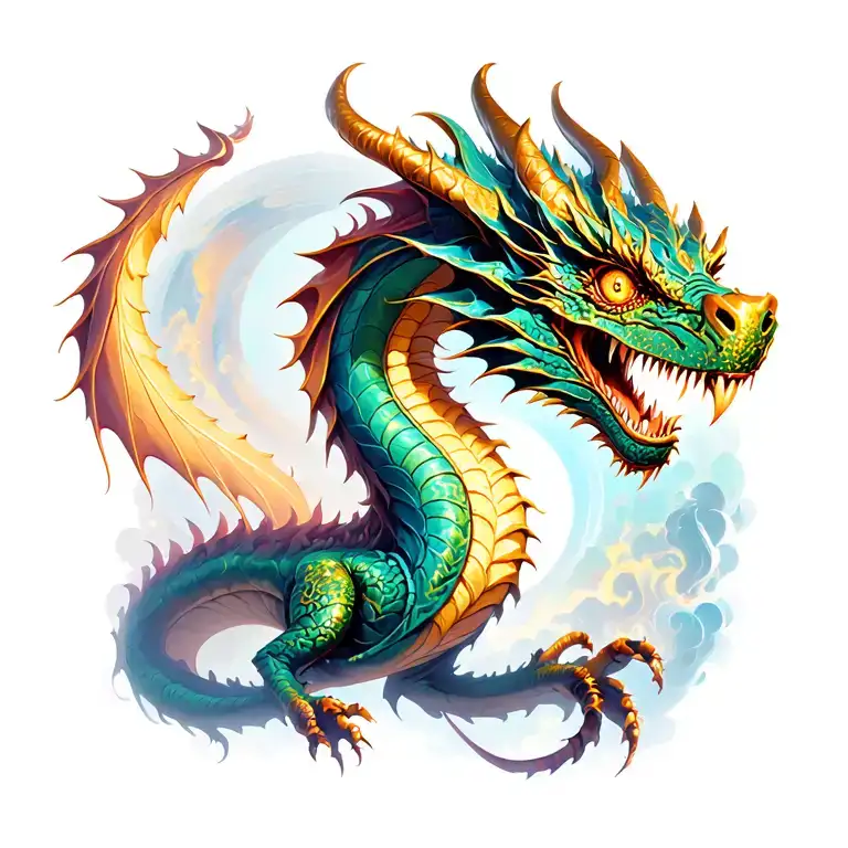 steampunk dragon emerging tattoo design idea