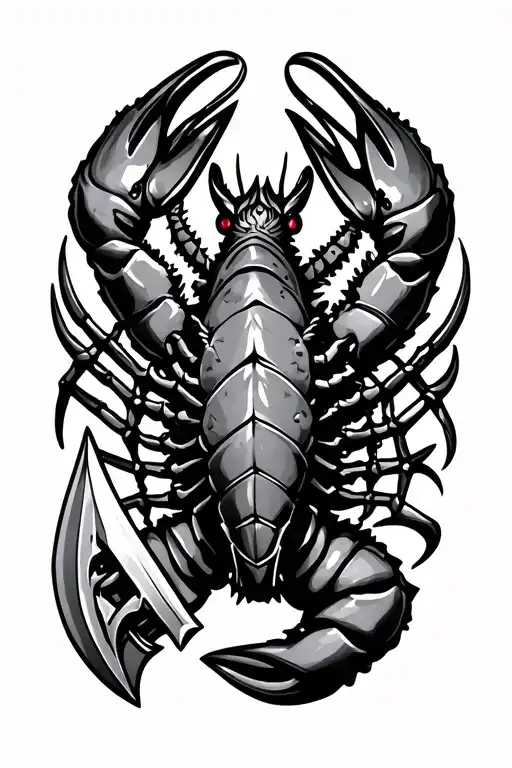 crawfish holding viking weapon tattoo design idea