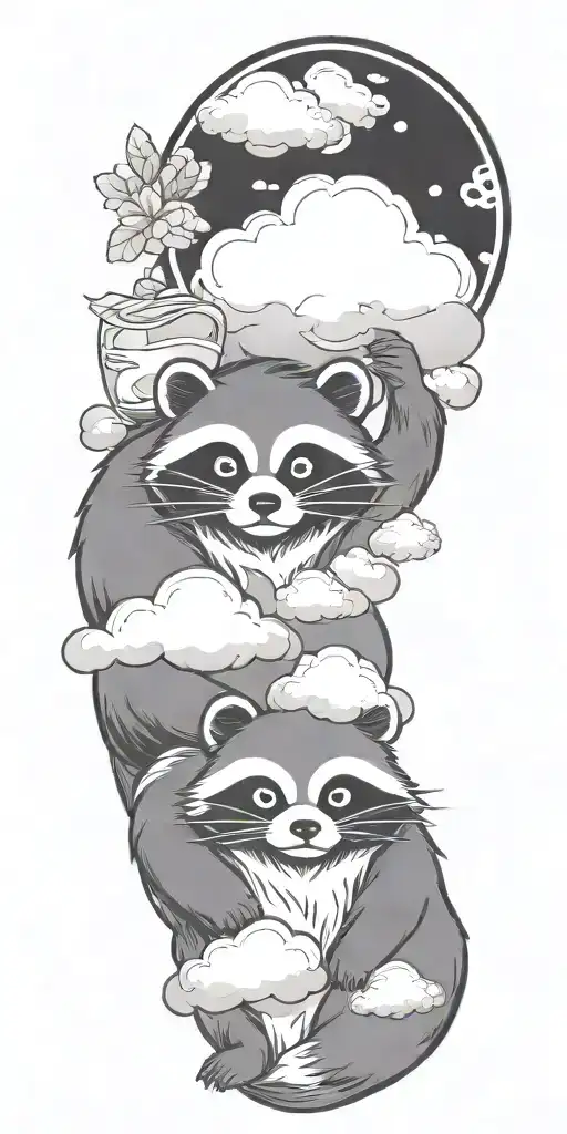 tanuki sitting in clouds drinking tattoo design idea