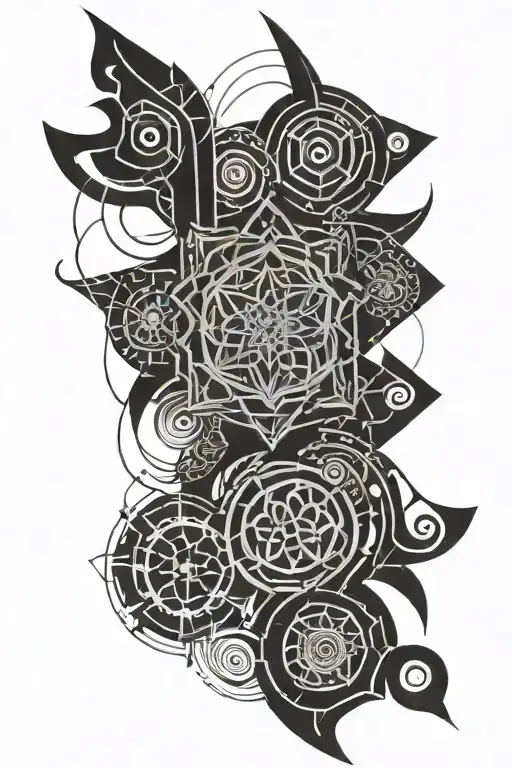 Tribal tattoo with geometric mandala-like designs that are linked to the sign of Taurus. tattoo design idea