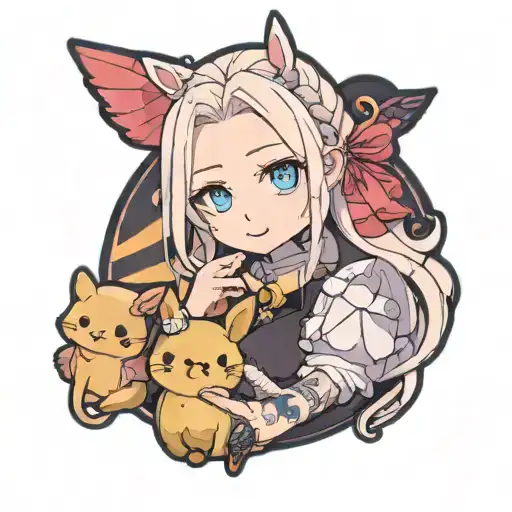 loona from helluva boss with a stolas soft toy tattoo design idea