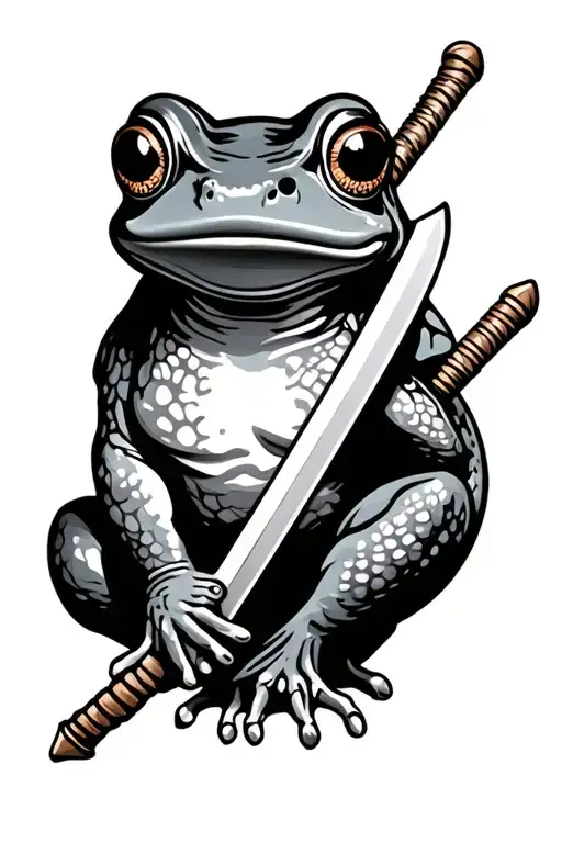 neo traditional Japanese Frog holding Sword tattoo design idea