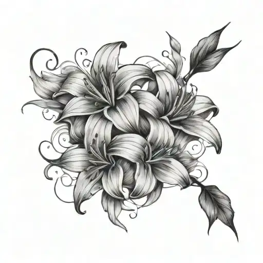 5 Lillie flowers intertwined long and wispy and ethereal tattoo design idea