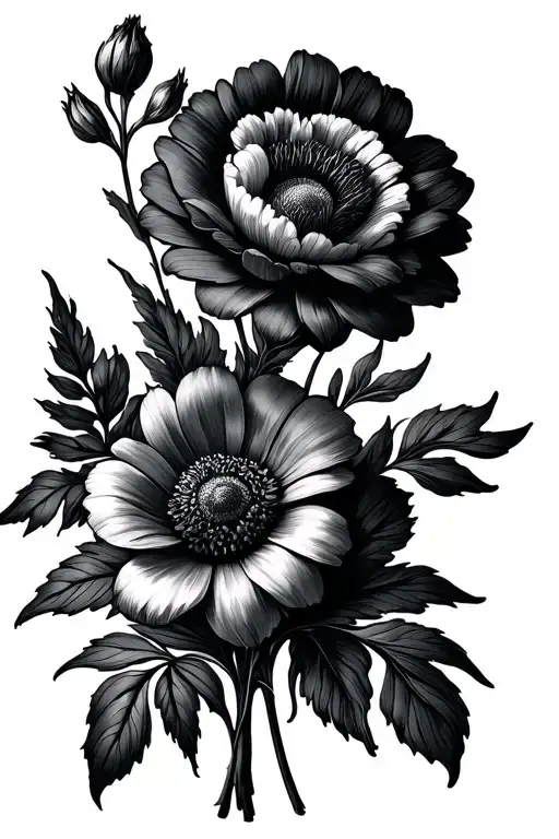 August and April Birth Flower Bouquet tattoo design idea