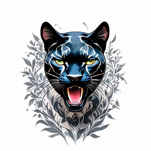 sexy black panther surrounded tattoo design idea