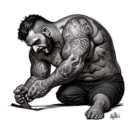 big man putting dildo up asshole very graphic tattoo design idea