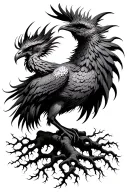 Phoenix bird rising tree roots tattoo design idea