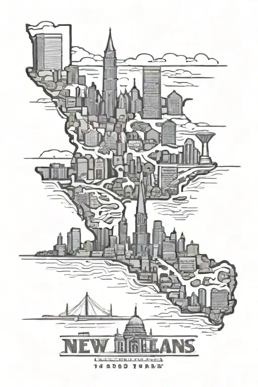 new orleans and houston and dallas and austin texas skyline tattoo design idea