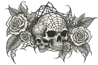 spider web and skull and roses intertwined tattoo design idea