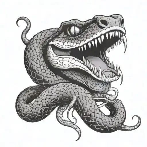 The head of a snake with an open mouth and venom flowing out, pierces her through with a dagger tattoo design idea