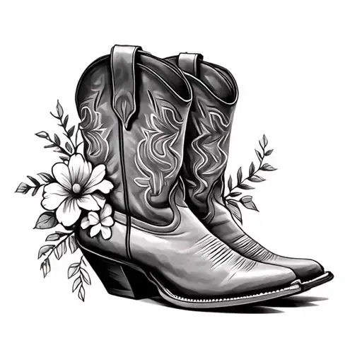 cowboy boots and flowers tattoo design idea
