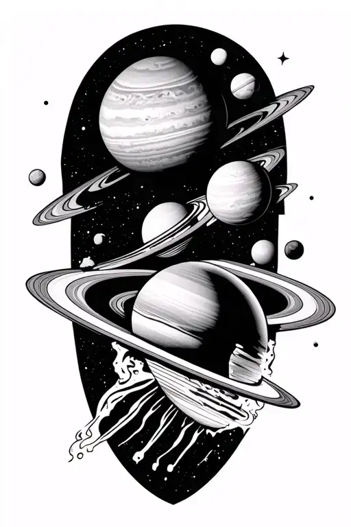 solar system with saturn getting sucked tattoo design idea