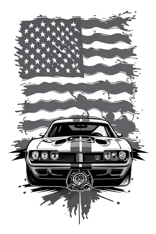 race car, family, piston, American flag, cross tattoo design idea
