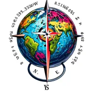 earth globe, a star 3D compass with N, S, E, W, Latitude 39.103118°N, Longitude 84.512020°W, and my birthdate 8/16/1961 tattoo design idea
