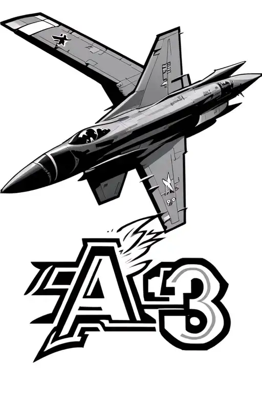 f14 tomcat jet in action packed tattoo desine with the letters A3 at the bottom tattoo design idea