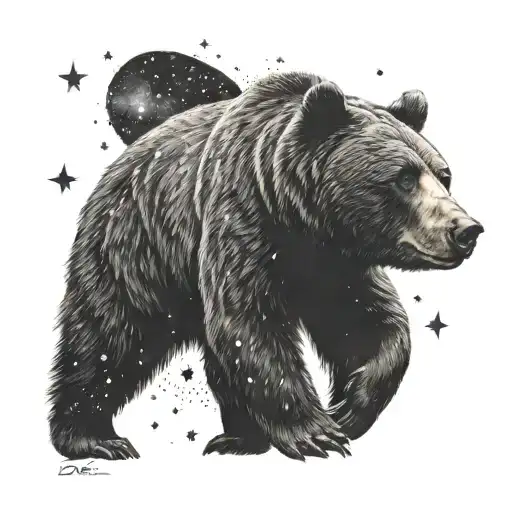 Bear with ursa major constellation fine tattoo design idea