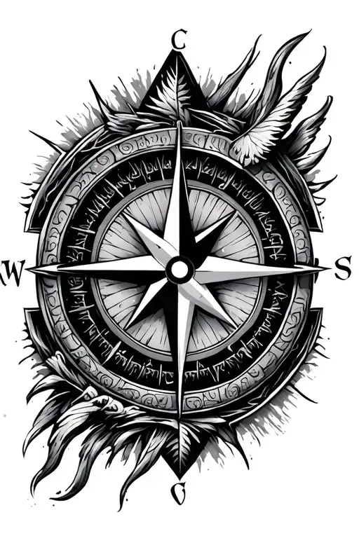 trishil and compass East ,West, North ,south tattoo design idea