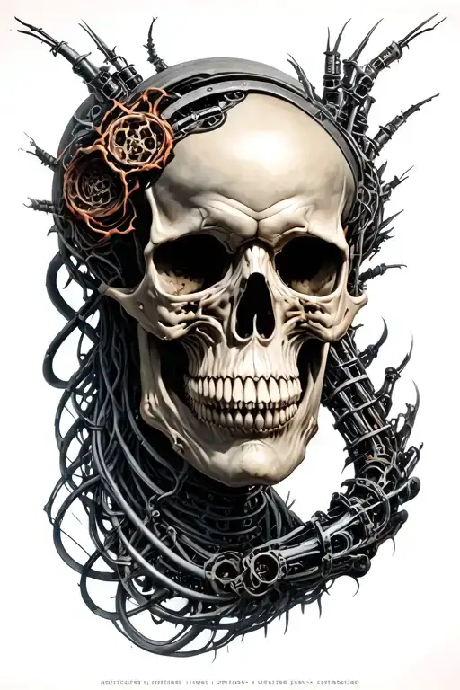 structure biomécanique, style hans rudy giger biomechanical sleeve, no skull tattoo design idea