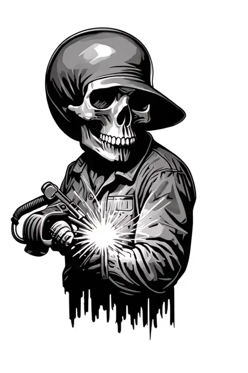 skull with a welder working tattoo design idea
