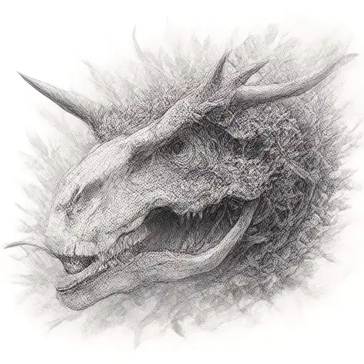 triceratops skull adorned with plants intertwined tattoo design idea