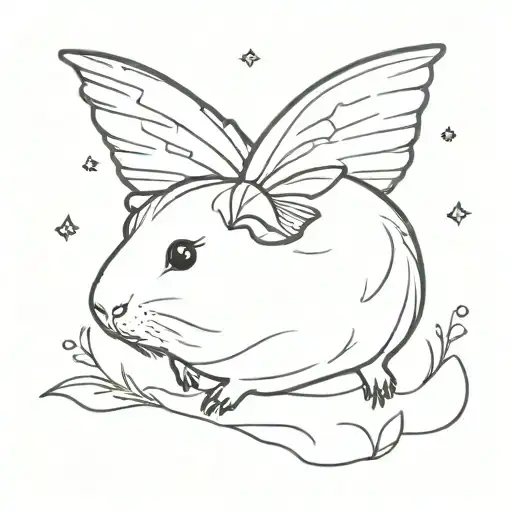 guinea pig with fairy wings flying tattoo design idea