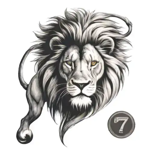 Lion, 777 number 7 tattoo design idea