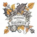 halloween wedding , fall colored leaves , space for date and name tattoo design idea