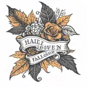 halloween wedding , fall colored leaves , space for date and name tattoo design idea