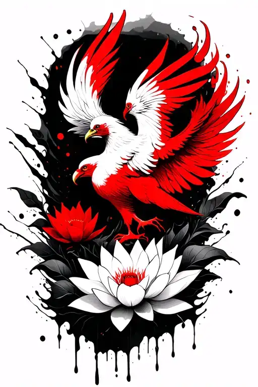 phoenix rising with lotus flowers tattoo design idea