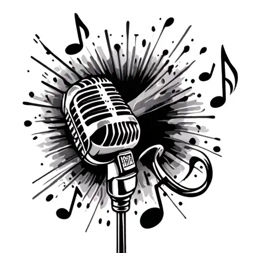 music notes with mic with street hood gangsta background tattoo design idea