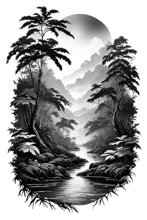 rainforest landscape tattoo featuring elements tattoo design idea
